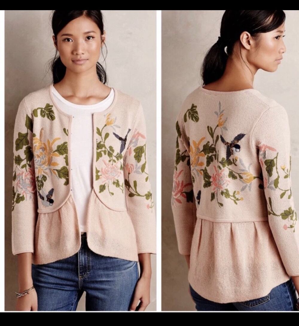 Anthropologie Moth “Winged Wonder” Embroidered and Beaded Cardigan